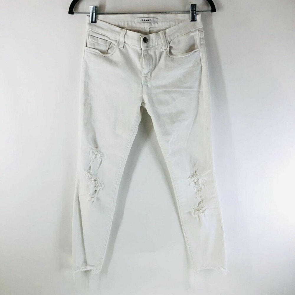 J Brand Womens Jeans Cropped Skinny Distressed Raw Hem White Size 26